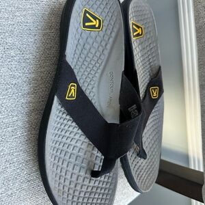 Keen Gray and Black Flip-Flops with Yellow Accents
